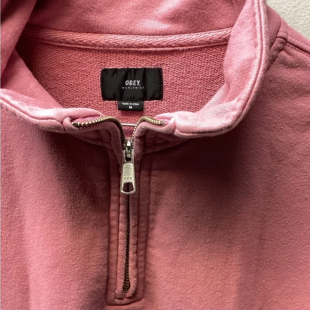 Obey Worldwide Men's Quarter Zip Up Sweater in Pink and Blue